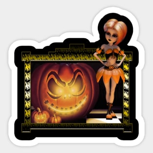 Halloween, cute girl with pumpkin Sticker